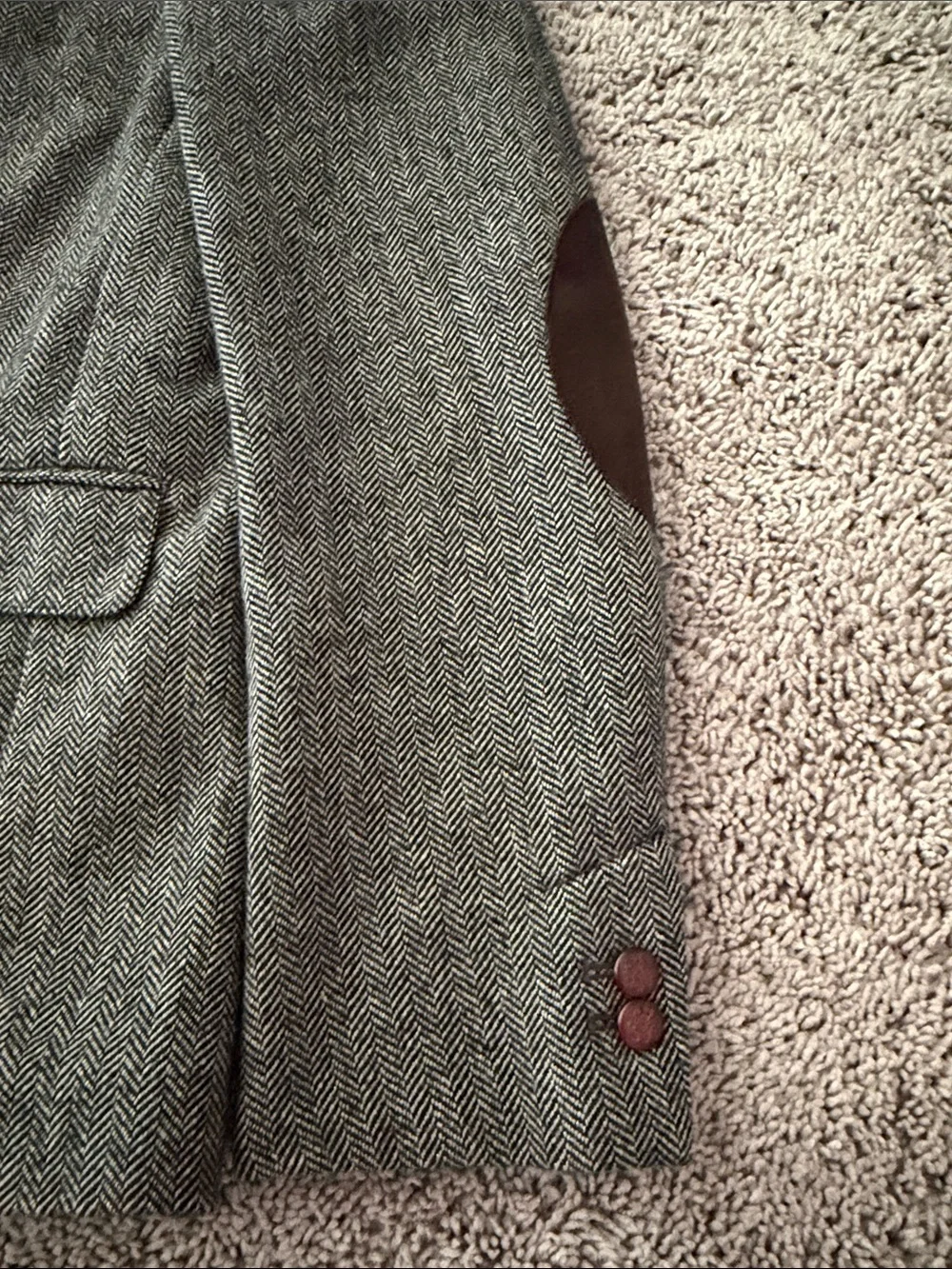 Zara Men's Gray Herringbone Sport Coat with Brown Elbow Patches